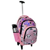 Mochila Bolsa Escolar Feminina De Rodinha Panda Rosa Juvenil
