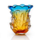 Vaso Em Cristal Murano Água Marinha E Âmbar  São Marcos