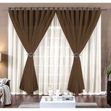 Cortina Sala Voal Liso Marron Com Forro Branco 4,00x2,80