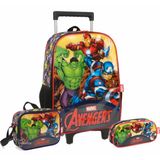 Kit Mochila Rodas Avengers Lancheira E Estojo Marvel Escolar