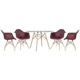 Mesa Redonda Eames Com Tampo De Vidro 120 Cm + 4 Cadeiras Eiffel Daw Marrom Marrom