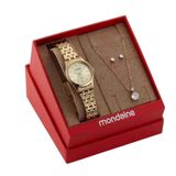 Kit Relógio Mondaine Dourado Feminino 32610lpmkde1k1