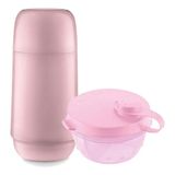 Kit Garrafa Térmica Rosa Com Pote Presente Chá Bebê Mamãe