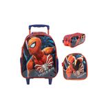 Mochila Escolar Com Rodinhas, Lancheira E Estojo Spider Man