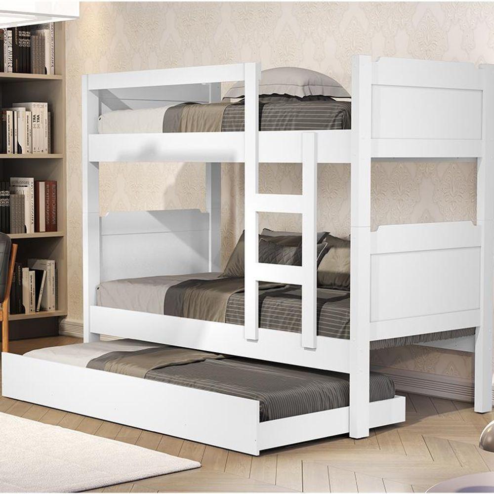 Beliche Quarto Solteiro Star Com Auxiliar Branco Branco