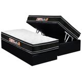 Cama Box Baú Solteiro: Colchão Espuma Castor D33 Black E White Air Double Face Euro Pillow + Base Crc Suede Black(88x188)