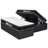 Cama Box Baú Solteiro: Colchão Espuma D33 Castor Black E White Air Double Face Euro Pillow + Base Crc Suede Gray(88x188)