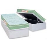 Cama Box Baú Solteiro: Colchão Espuma Castor D33 Sleep Max Euro Pillow + Base Crc Courano White(88x188)