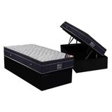 Cama Box Baú Solteiro: Colchão Molas Ortobom Nanolastic Airtech Progressive + Base Crc Suede Black(88x188)