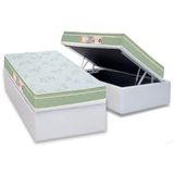 Cama Box Baú Solteiro: Colchão Espuma Castor D33 Sleep Max Euro Pillow + Base Crc Courano White(88x188)