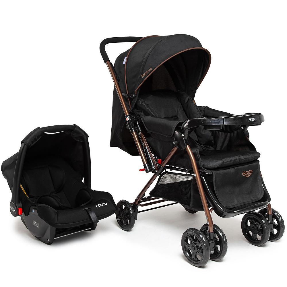 Carrinho de Bebe Cosco Bebê Conforto Reverse Rajado Preto e Cobre