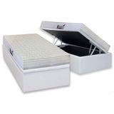Cama Box Baú Solteiro: Colchão Ortopédico Herval D28 - Ag65 Frontier + Base Crc Courano White(88x188)