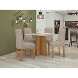 Conjunto Sala De Jantar Mesa Celebrare 90 Com 4 Cadeiras Exclusive Lopas Amêndoa Clean/off White/veludo Creme