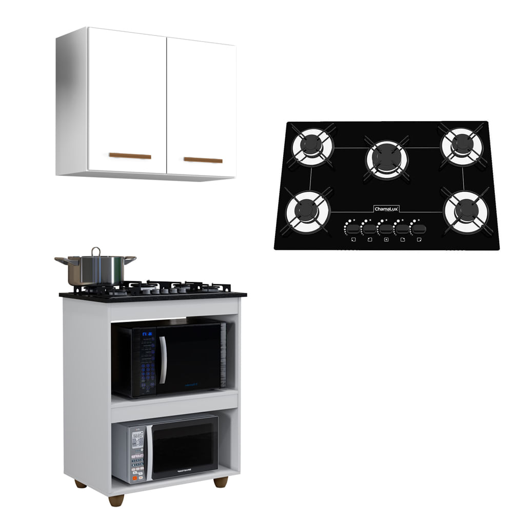 Kit Cozinha Balcão Armário Turim E Cooktop 5 Bocas Chamalux