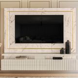 Painel Para Tv Até 75 Polegadas Com Led Ripado 2 Gavetas Gaia Madetec Calacata/off White