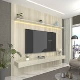 Painel Para Tv Até 85 Polegadas Impressão Ripada Com Led Requinte 220cm Gelius Móveis Off White