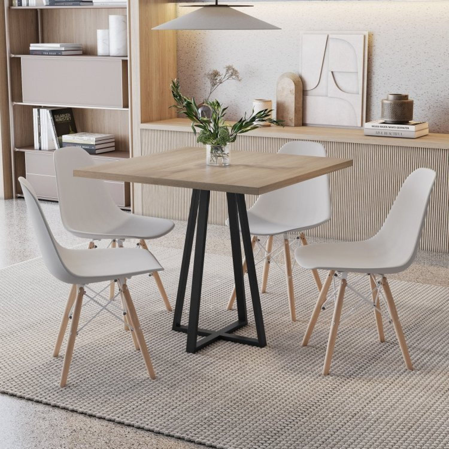 Conjunto Mesa Com 4 Cadeiras Eames Pp Espresso Móveis Preto Fosco/siena/branco