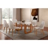 Conjunto Mesa Tampo Com Vidro Com 6 Cadeiras Madeira Maciça Jazz Yescasa Cinamomo Imbuia/off White