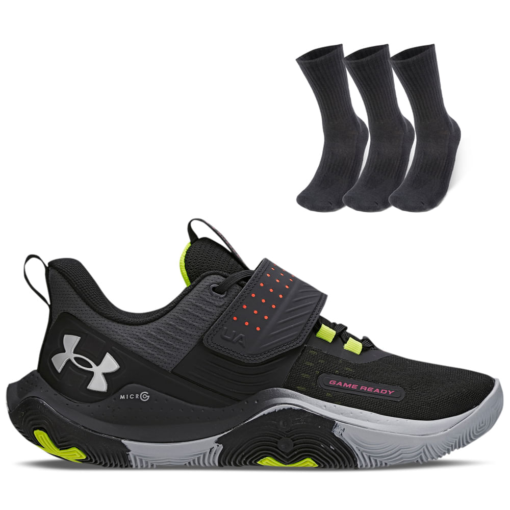 Kit 1 Tênis De Basquete Masculino Under Armour Buzzer Se E 1 Pct Com 3 Pares De Meia Cano Alto