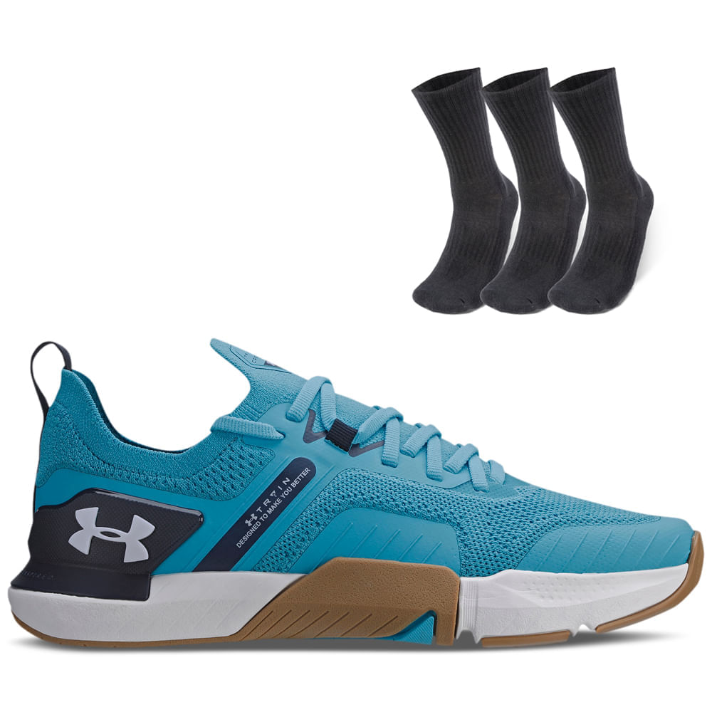 Kit 1 Tênis De Treino Under Armour Tribase Cross Se E 1 Pct Com 3 Pares De Meia Cano Alto