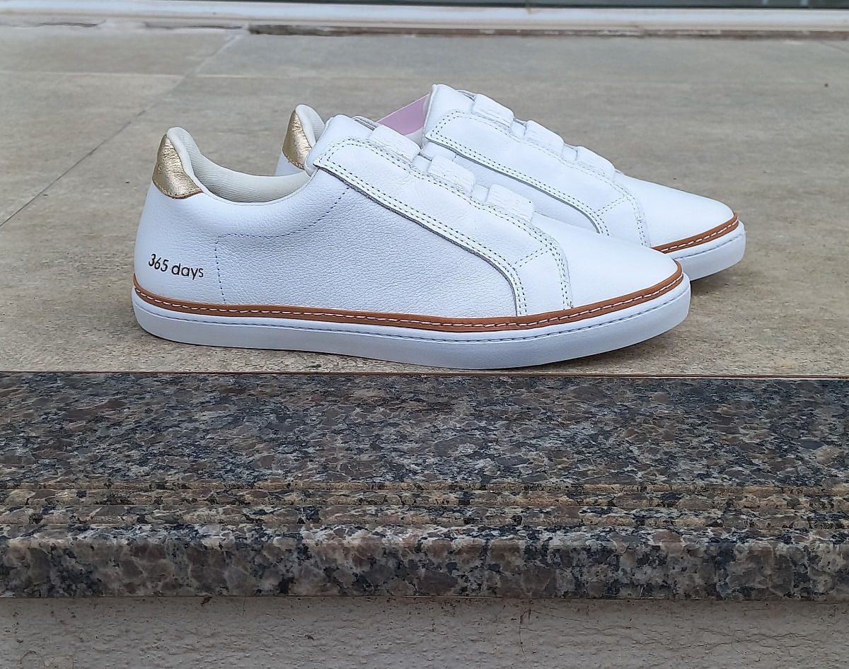 Tênis Feminino Em Couro 365 Days Parô Branco Dourado Verde