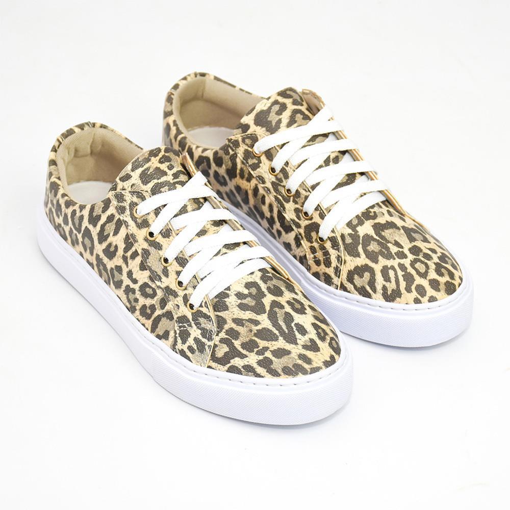 Tênis Casual Feminino Animal Print Confortável Leve Macio Preto+marrom 36