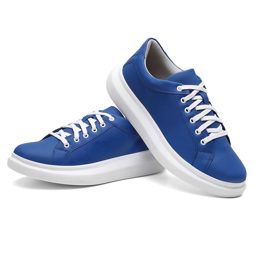 Tênis Casual Masculino Cadarço Liso Conforto Estilo Leve Azul 44