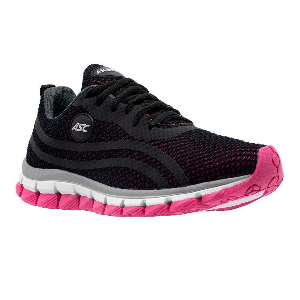 Tênis Feminino Esportivo Caminhada Conforto Leve Cadarço Preto+rosa 41