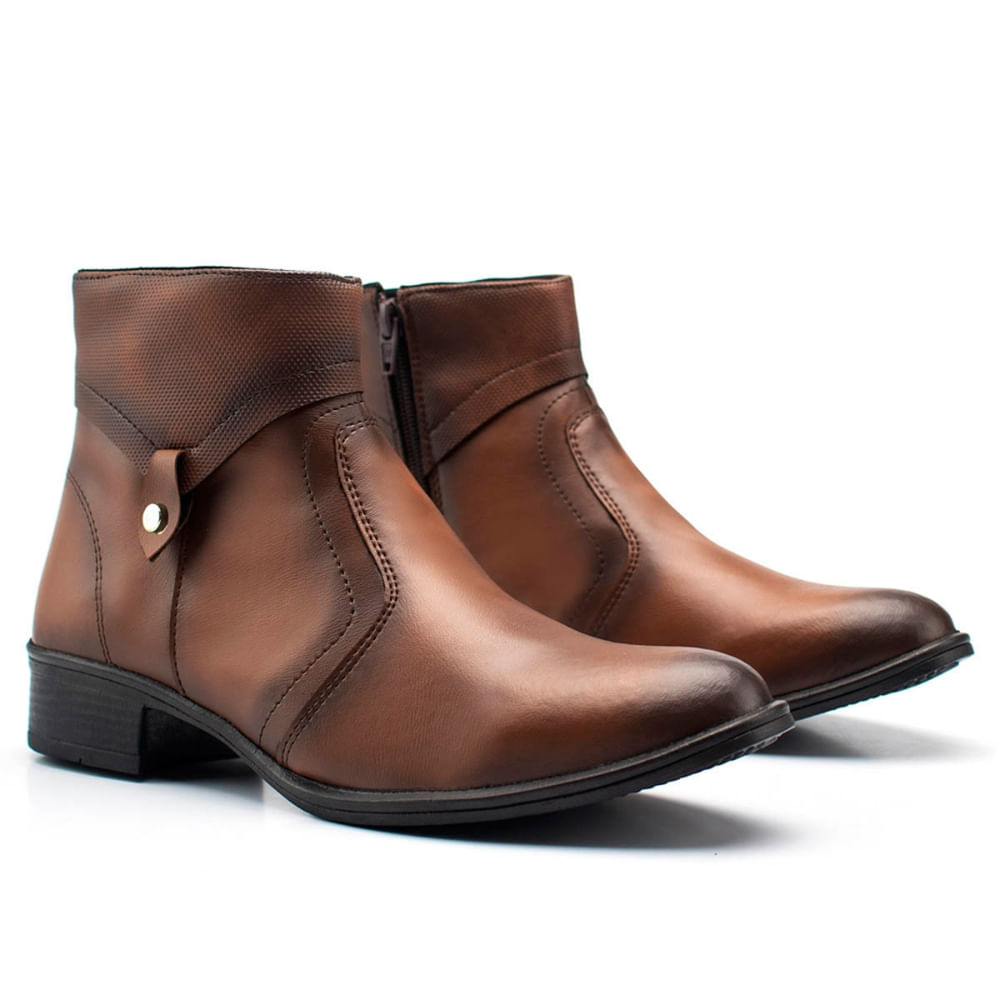 Bota Cano Curto Feminino Com Recortes Costura Reforçada Zíper Lateral Moda Casual