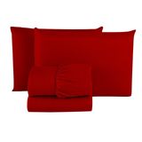 Lençol Queen + Fronhas Microfibra Premium 3 Peças - Vermelho