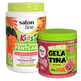 Kt Creme De Pentear Salon Line Cachinhos Definidos Kids 1kg E Gelatina Salon Line Todecacho Melancia Kids 550g