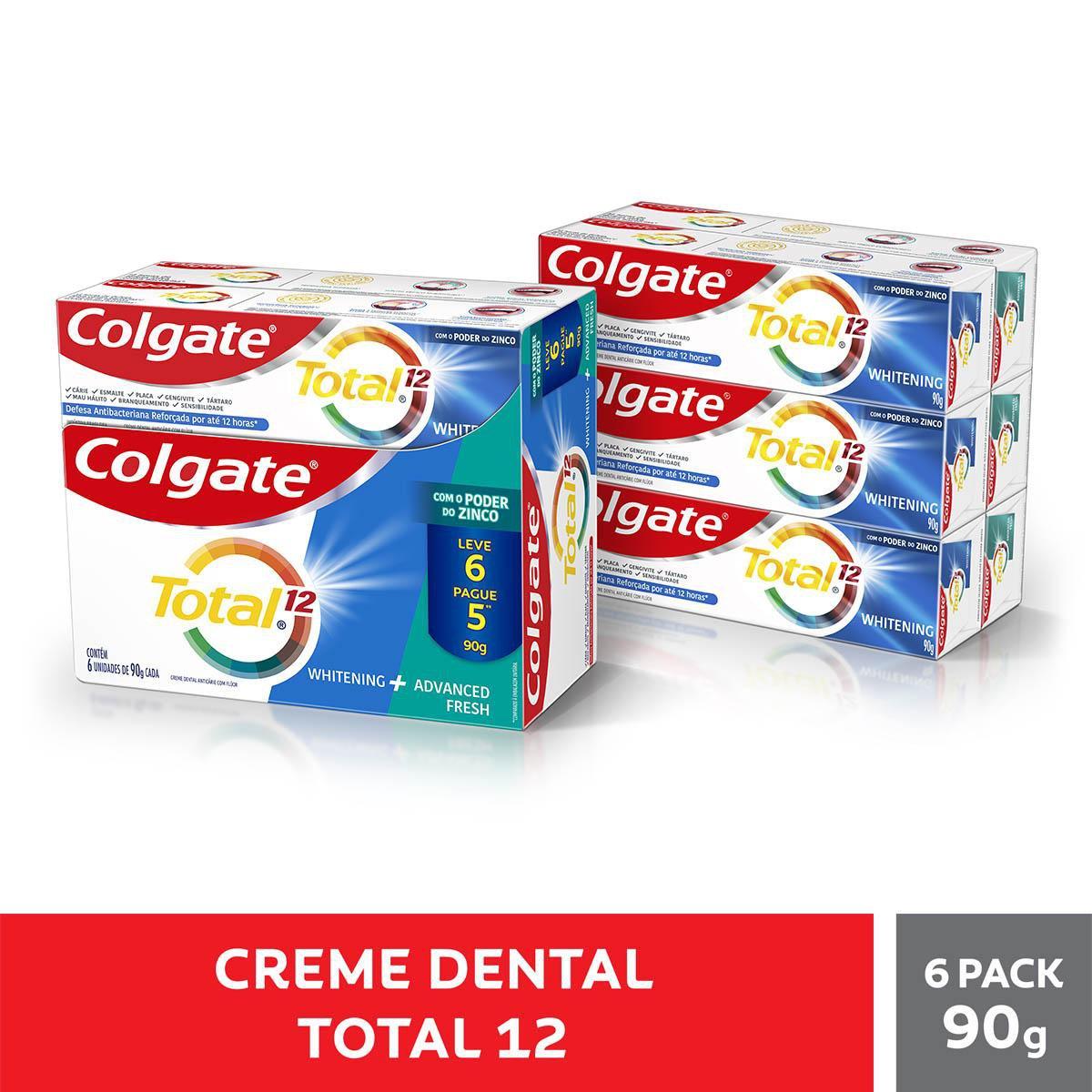 Creme Dental Colgate Total 12 Whitenin &amp; Advanced Fresh 90g Leve 6 Pague 5