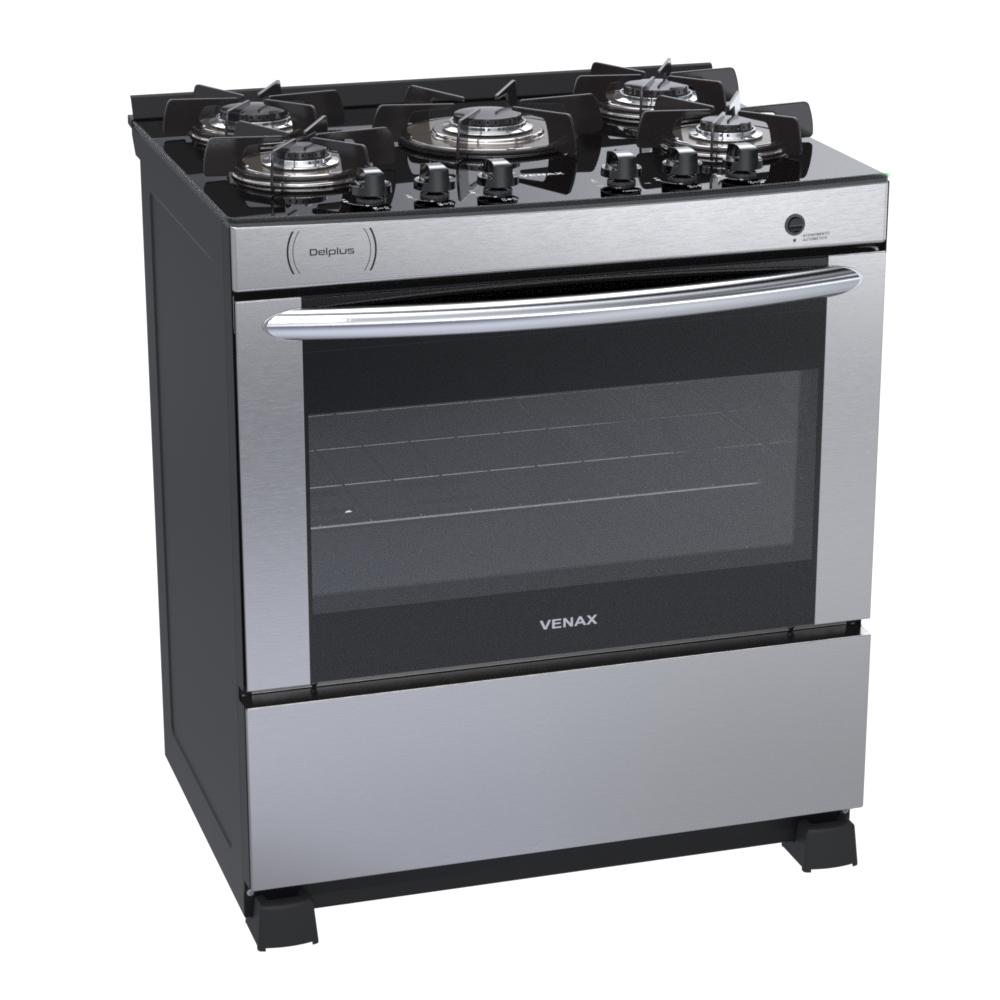 Fogão 5 Bocas Venax Delplus Vitreo Bl Inox Mesa em Vidro – Bivolt