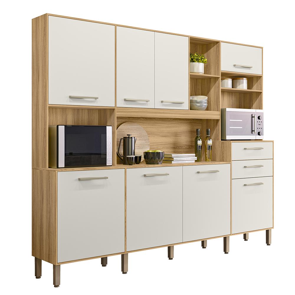 Armario De Cozinha Hortelã Com 8 Portas E 2 Gavetas 240 Cm Freijo/off White