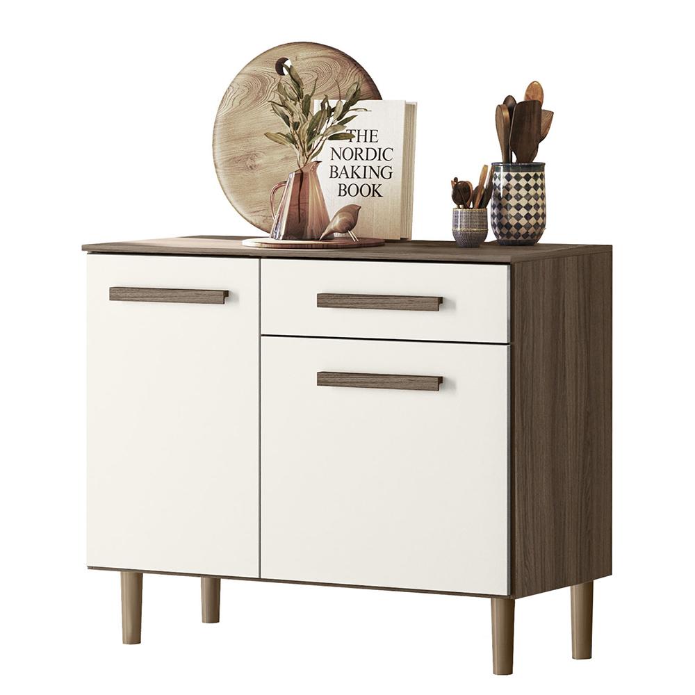 Balcão Para Cozinha Lemon Com 2 Portas E 1 Gaveta 91 Cm Carvalho Nature/off White
