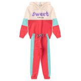 Conjunto Infantil Menina Moletom - Sweet Litlle Cute - Off White Rosa E Azul