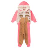 Conjunto Bebê Moletom Menina Com Capuz - Urso - Rosa E Marrom