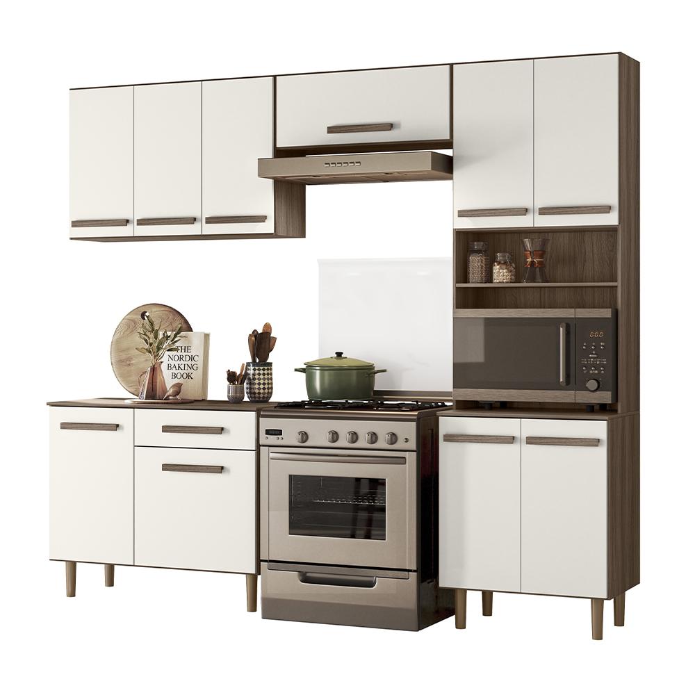 Cozinha Com Balcão Lemon Com 10 Portas E 1 Gaveta 222 Cm Carvalho Nature/off White