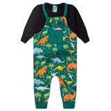 Conjunto Jardineira Bebê Moletom Menino - Dinos - Verde