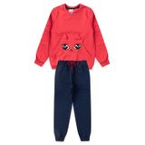 Conjunto Infantil Menina Moletom - Gatinha - Rosa E Azul Marinho