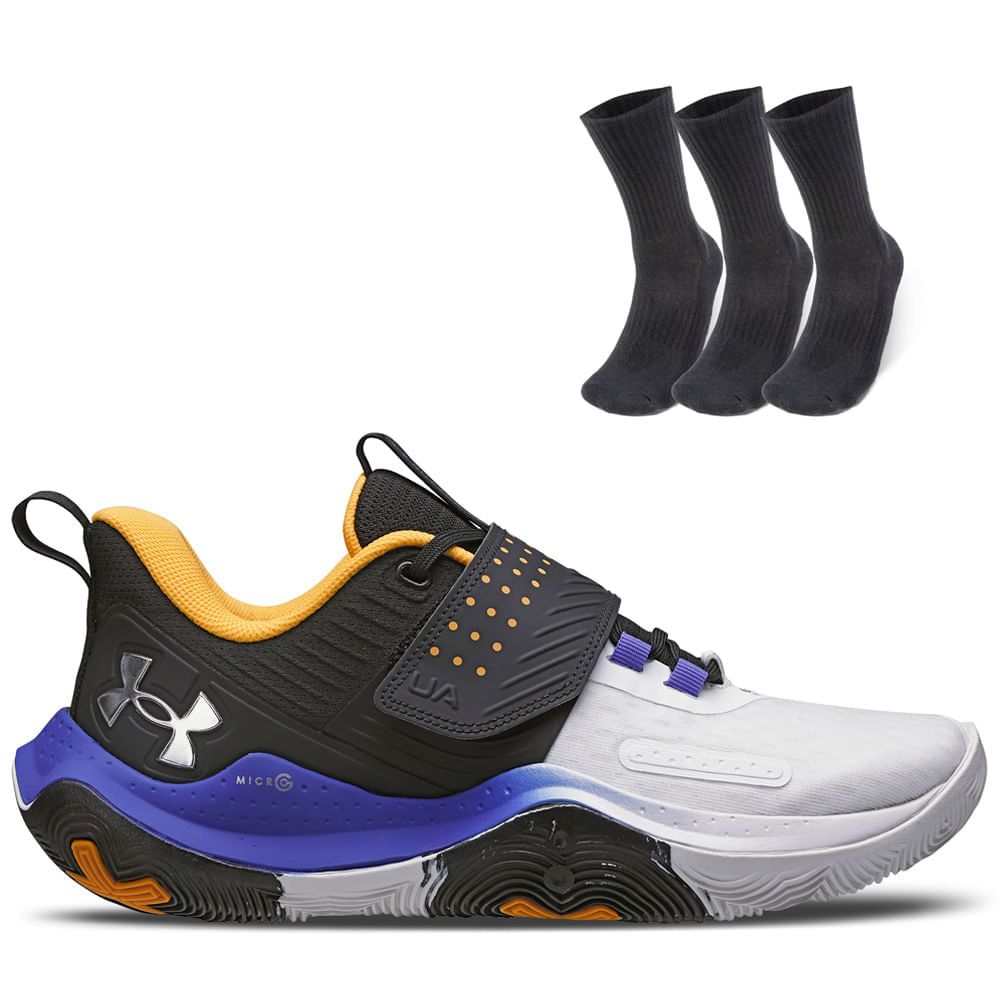 Kit 1 Tênis De Basquete Masculino Under Armour Buzzer Se E 1 Pct Com 3 Pares De Meia Cano Alto