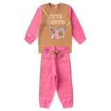 Conjunto Bebê Moletom Menina - Cute Photo - Marrom E Rosa