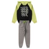 Conjunto Infantil Menino Moletom - Work Hard Stay Cool - Verde Preto E Cinza