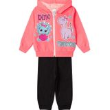 Conjunto Bebê Moletom Menina Com Capuz - Dino - Rosa