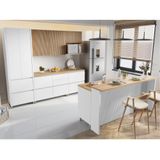 Cozinha Modulada 8 Peças Com 2 Armários Aéreos Ripado 4 Balcões 1 Paneleiro 1 Painel De Ilha Nesher 100% Mdf Rainha Gourmet Branco/nature