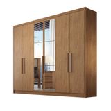 Guarda Roupa 100% Mdf 6 Portas 8 Gavetas Com Espelho Cumaru