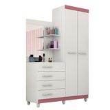 Guarda Roupa Solteiro com Espelho 2 Portas 4 Gavetas Melissa ACP Móveis Branco/Rosa/Azul/Lilas