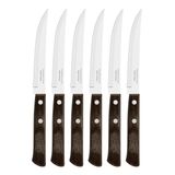 Kit 6 Facas De Churrasco Tramontina Polywood Inox Cabo Castanho