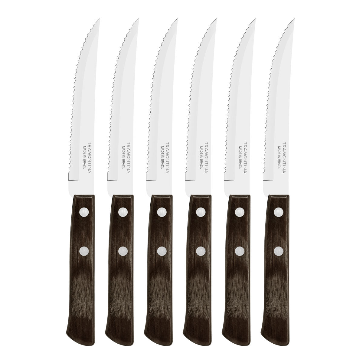 Kit 6 Facas De Churrasco Tramontina Polywood Inox Cabo Castanho