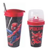 Kit Infantil Homem Aranha Copo 2 Em 1 E Garrafa Mini Shakeira Plasutil